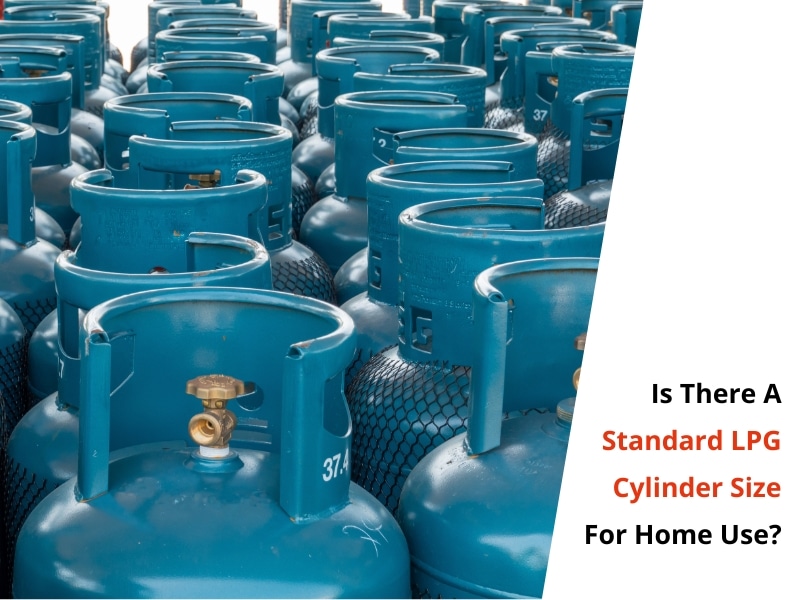 Multiple blue LPG cylinders arranged in rows, highlighting the common lpg cylinder sizes used for home use.