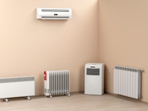 Various alternatives to a gas wall furnace for bedroom heating, including portable heaters and an air conditioning unit.