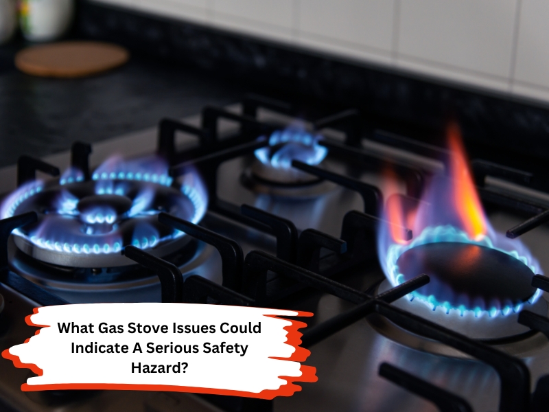 Two gas stove burners alight, one with irregular flame, highlighting potential gas stove issues.