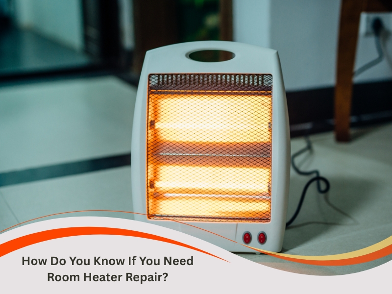 White electric heater glowing, room heater repair needed