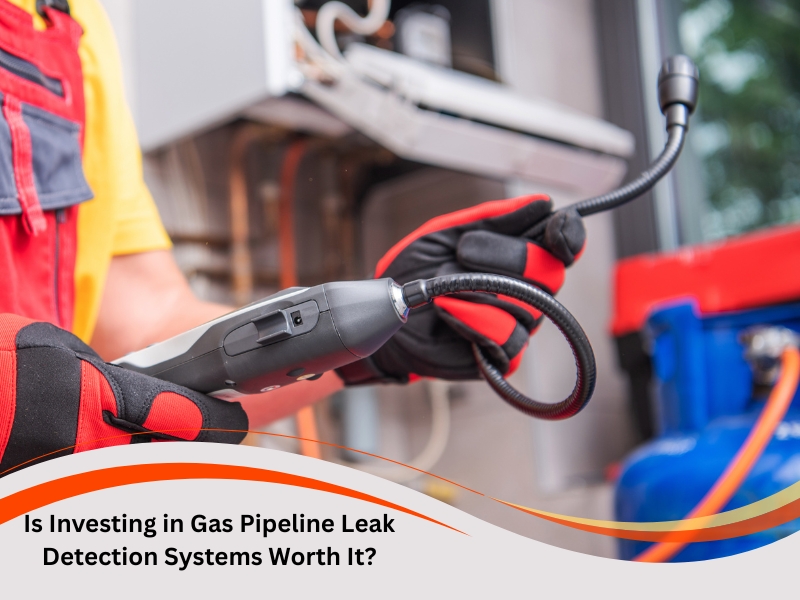 Technician uses handheld device for gas pipeline leak detection during equipment maintenance.