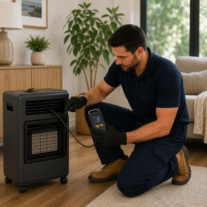 Carbon monoxide safety check carried out during a gas heater service